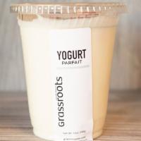 Yogurt Parfait · Low-fat vanilla yogurt with fruit and Grassroot's original Honey & Hemp Oat Granola.