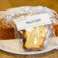 Philly Fluff Chocolate Chip Loaf  · Cream cheese laced delicious pound cake, topped with dark chocolate chips.