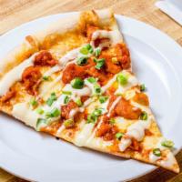 Buffalo Chicken Pizza · Tender pieces of spicy buffalo chicken baked on top of our homemade blue cheese dressing, to...