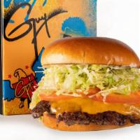 Real Cheezy Burger · 80/20 ground beef, SMC, cheddar,  LTOP, Donkey sauce, garlic buttered brioche.