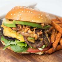Nature'S Detox Burger · Beef patty, with American cheese, lettuce tomato avocado and chipotle sauce.
