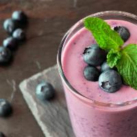Blueberry Powerup Smoothie · Super rich and protein packed vanilla almond smoothie. with almond milk, Ono apple banana, c...