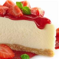 Strawberry Cheesecake · Classic cheesecake with a rich, dense, smooth, and creamy consistency, topped with a delicio...