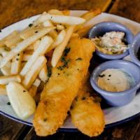 Fish & Chips · Classic beer battered cod fillets with french fries.  Served with a side of tartar sauce, ma...