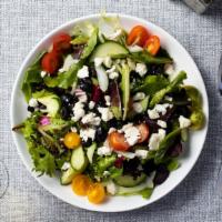 Greek Salad · Romanian lettuce, Kalamata olive, feta cheese, cherry tomato, red onions and cucumber served...