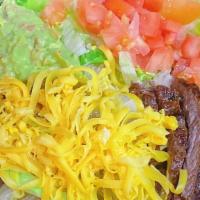 Super Fajitas Entree With Grilled Chicken And Steak · Served with mexican rice, beans, lettuce, tomatoes, cheddar cheese, guacamole and sour cream...