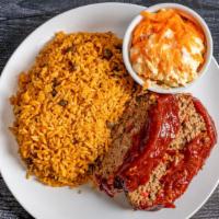 Beef Meatloaf · Beef meatloaf served as a combo with rice and beans or mashed potatoes and vegetables. Serve...