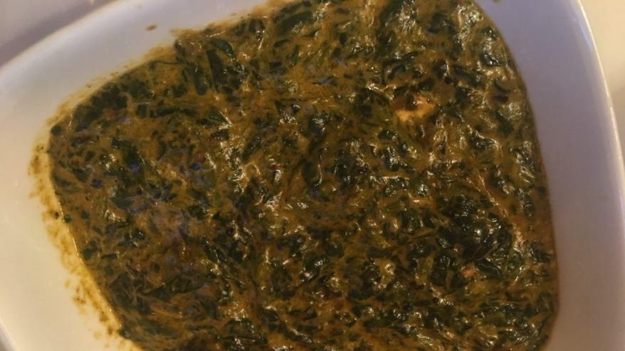 Saag Paneer · Fried cottage cheese cooked with cream and almond in spiced spinach (saag) sauce.
