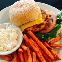 Salmon Burger · Subtle rich fish burger.