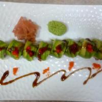 Green Dragon · Eel and cucumber inside with avocado, caviar on top.