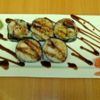 Pacific Roll · Tempura shrimp eel, crabmeat & masago w. eel sauce.