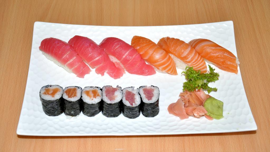 Salmon, Tuna Combo · 3 Pcs. salmon, tuna sushi & 3 pcs. salmon, tuna roll.
