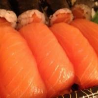 Salmon Combo · 5 Pcs. salmon sushi & one salmon roll.