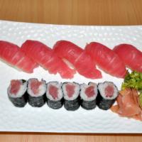 Tuna Combo · 5 Pcs. tuna sushi & one tuna roll.
