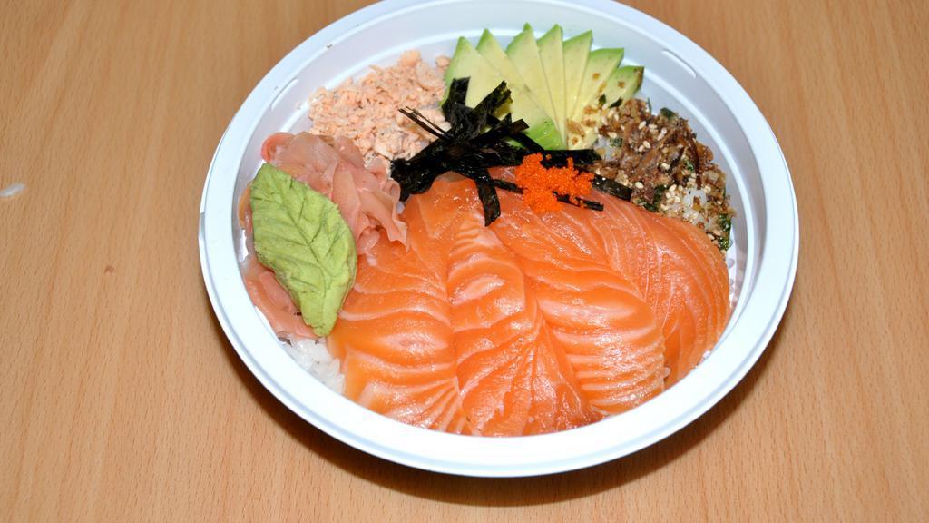 Salmon Bowl · Salmon, avocado, caviar w. sushi rice.