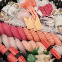 Sushi & Sashimi Party · 20 Pcs. of assorted sushi, 20 pcs. of assorted sashimi, 1 salmon avocado, spicy crunchy yell...