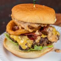 Steve'S Burger · Cheese, bacon, onion ring, lettuce, tomato, and special sauce.