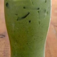 Iced Matcha Latte Grande (20Oz) · Stone-grounded green tea leaves mixed with milk over ice.