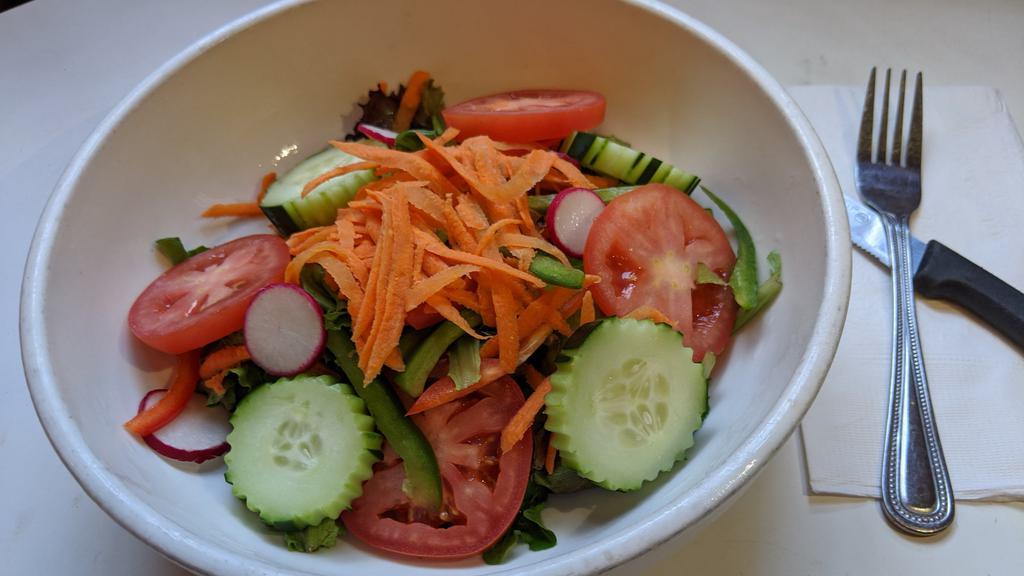 Field Greens Salad · mixed greens, shaved carrots, tomatoes, radish, cucumbers & peppers