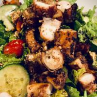 Grilled Octopus Salad · Fresh greens, cucumber, tomato & feta with balsamic vinaigrette