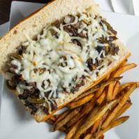 Cheesesteak · Caramelized mushrooms and onions with mozzarella cheese