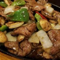 #47. Black Pepper Beef · Spicy. Stir-fry sliced beef with bell peppers, onions, and mushrooms