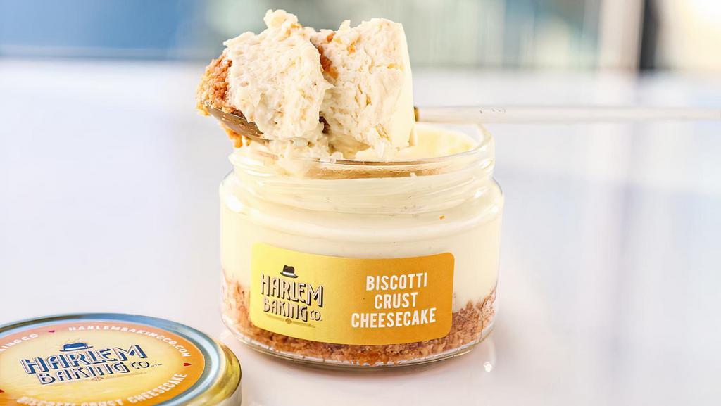 Special: Biscotti Crusted Original Cheesecake · Our famous original cheesecake with an added layer of love: a biscotti cookie crust. A most memorable marriage of 2 unforgettable flavors. This dessert is all natural, small batch and made locally with no preservatives.