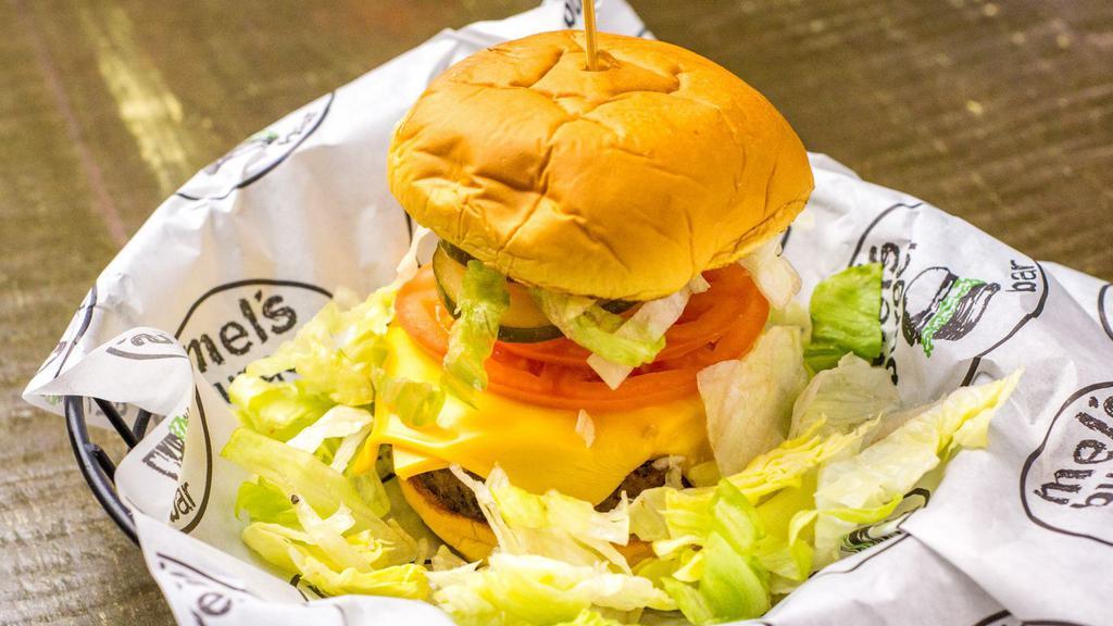Cheese Burger · Lettuce, tomato, pickles, onions, and American cheese. Served on a potato bun. No substitutions. All burgers come as is.