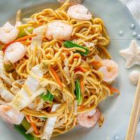 Shrimp Lo Mein · Served with fried rice, or white rice, or pork rice, or brown rice and egg roll, and or brow...