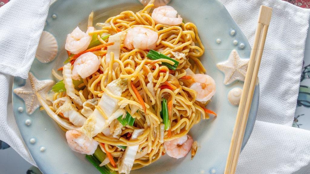 Shrimp Lo Mein · Served with fried rice, or white rice, or pork rice, or brown rice and egg roll, and or brown rice and spring roll.