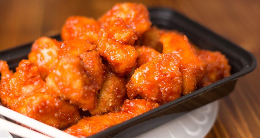 Fire Poppers · Hot. Deep fried sliced white meat chicken in chef's special sauce.