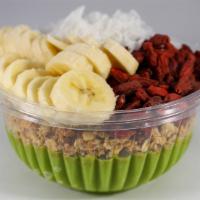 Avocado Bowl · Blended with avocado- topped with granola, goji berries, banana, coconut flakes & honey or a...