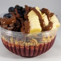 Choco Dazed · Topped with granola, carob chips, bananas, blueberries, and Nutella.