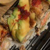 Spiderman Roll · Soft shell, crab tempura, lettuce, avocado inside topped with spicy tuna and eel, eel sauce,...