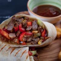 Steak Wrap · Premium roast beef grilled with sautéed onions, peppers, BBQ sauce, deli chips, and pickles....