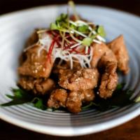 Ginger Chicken Kara-Age · Flash fried, marinated and tender boneless chicken thigh seasoned with sesame seeds and toss...