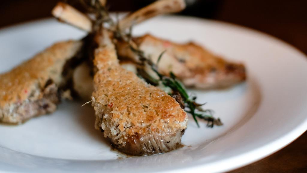 Rack Of Lamb · Marinated in garlic, rosemary and thyme and lightly encrusted with panko and served over wasabi mashed potatoes.

Consuming raw or undercooked meats, poultry, seafood, shellﬁsh, or eggs may increase your risk of foodborne illness, especially if you have a medical condition.