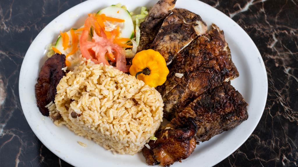 Red Hills Road Style Jerk Chicken · Jamaican jerk chicken full of flavor and a good amount of heat using habaneros or scotch bonnet chili peppers and all spice.