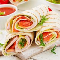 Healthy Two Wrap · 3 eggs white, ham or bacon, cheese, avocado, home fries & chipotle mayo.
