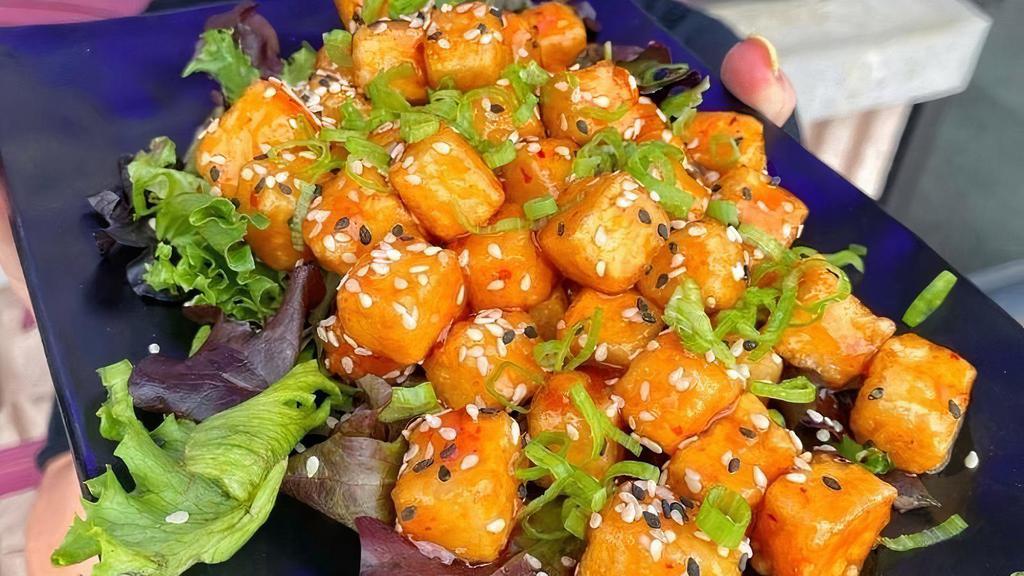 General Tso Crispy Tofu Bites · Crispy Tofu | General Tso Sauce | Scallions | Sesame Seeds