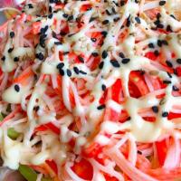 Sweet Kani Salad · Julienne Cucumbers | Kani Salad | Homemade Sweet Kani Mayo | Sesame Seeds . +1.00 Add Avocado