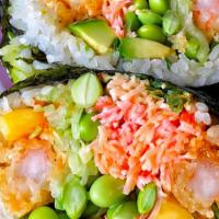 Feelin' Shellfish · Sushi Burrito | Edamame | Julienne Cucumber | Kani Salad | Seaweed salad | Mango | Avocado |...