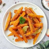 Sweet Potato Fries And Shine · (Vegan) Thick-cut sweet potato wedges fried until golden brown