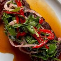 Seared Hanger Steak · pickled fresno & herb salad