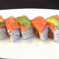 Pink Lady · Crunch, spicy tuna with slices tuna, salmon, and avocado.