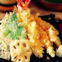 Tempura Appetizer Mix · Two shrimp and five vegetable battered and deep fried.
