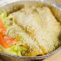 Enchiladas Suizas · Spicy. Three enchiladas with the hottest and bold green sauce, made from fresh jalapeno pepp...