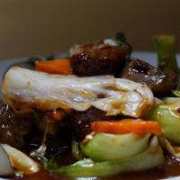 Gluten Free Vegetable Lamb And Mixed Vegetables In Garlic Sauce · Spicy.