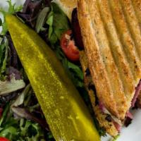 Hot Pastrami And Swiss  · Served with salad and dill pickle.