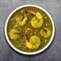 Shrimp Saag Secret · Shrimp cooked in a spinach gravy infused with garlic, ginger & fresh spices.